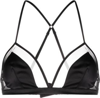 Dolce & Gabbana Zwarte Panelen Tule Satijnen Beha - Dames - Tops zonder mouwen - Zwart - XL - Satijn - Tops