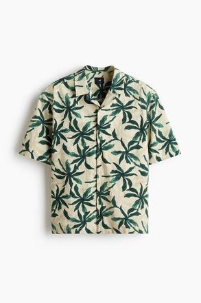 H&M Relaxed-fit cotton resort shirt in Dark Green/patterned at Nordstrom, Size Xx-Large