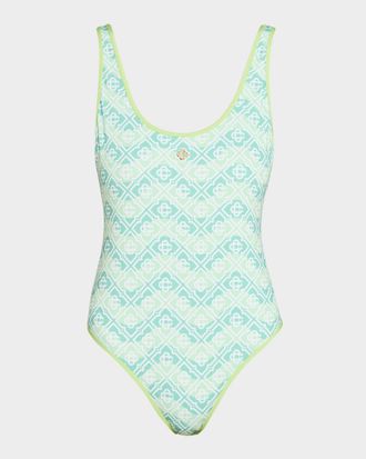 Casablanca Wavy Monogram One-Piece Swimsuit