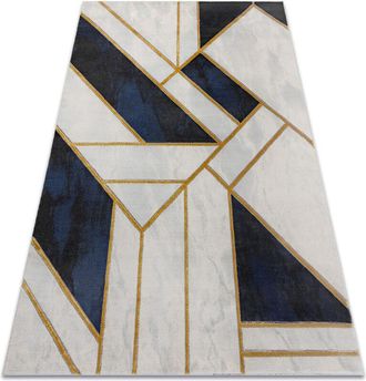 RugsX Rugsx - Alfombra Emerald Exclusivo 1015 Glamour, Elegante M&aacute;rmol, Geom&eacute;trico Azul Oscuro / Oro Blue 120x170 Cm
