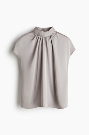 H&M Satinbluse mit Stehkragen - Grau