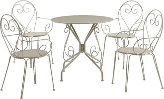 Vente-Unique Comedor de jard&iacute;n de metal tipo hierro forjado: una mesa y 4 sillones apilables - Beige - GUERMANTES