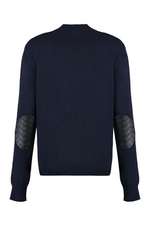 Bottega Veneta Womens Cashmere Sweater With Leather Elbow Patches Blue