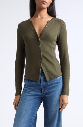 Veronica Beard Cordis Ribbed Long Sleeve Knit Top in Loden at Nordstrom, Size X-Large
