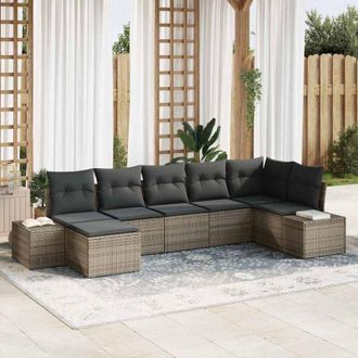 vidaXL Vidaxl - Conjunto De Sof&aacute; De Jard&iacute;n Con Coj&iacute;n 7 Pcs Gris Polirat&aacute;n