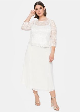 Sheego Sommerrock SHEEGO, Damen, Gr. 40, weiss (sanftes wei&szlig;), 100% Polyester, unifarben, wadenlang, R&ouml;cke Sommerrock