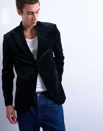 Topman Blazer in velluto nero