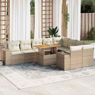 vidaXL Set Sof&aacute;s Jard&iacute;n Y Cojines 10 Pzas Rat&aacute;n Sint&eacute;tico Acacia Beige Vidaxl