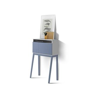 HERDASA Escritorio BRISTOL en melamina blanca con puerta abatible y patas de haya Azul, de Herdasa