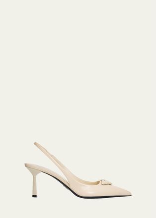 Prada 75mm Triangle Logo Leather Slingback Pumps