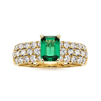 Ross-Simons Lab-Grown Emerald Ring With Lab-Grown Diamonds in 14kt Yellow Gold