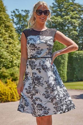 Roman Floral Print Fit and Flare Dress