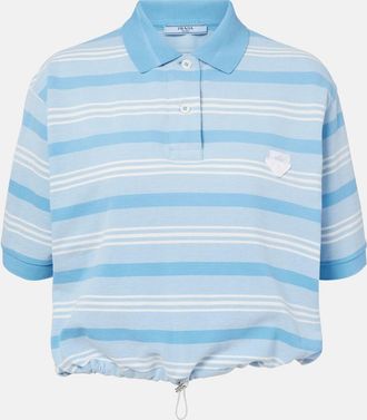 Prada Striped cropped cotton piqu&eacute; polo shirt