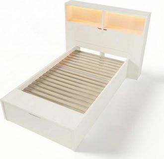Urban Meuble Cama infantil blanca 90x200 con almacenaje, LED y puertos USB