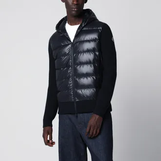 Moncler Felpa con cappuccio imbottita in lana con zip blu