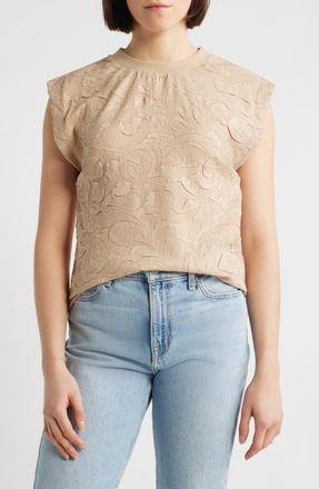 Wit & Wisdom Mixed Media Crinkle Jacquard Top in Pale Oak at Nordstrom, Size X-Large
