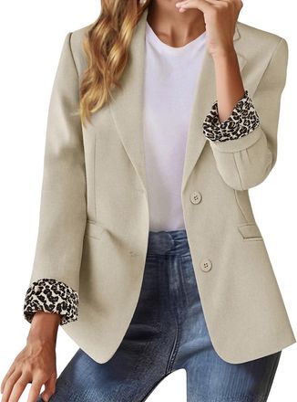 Generic Womens Blazer Jacket Long Sleeve Lapel Open Front with Leopard Print Cuff Ladies Blazer Casual Business Work Jackets Fashion With Pockets XL