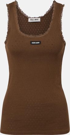 Miu Miu Lace-trimmed pointelle cotton tank top
