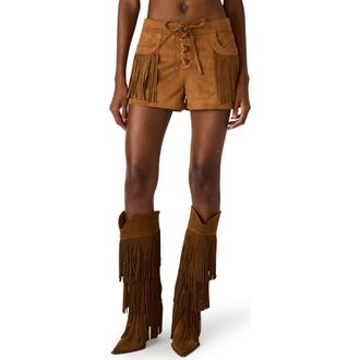 Steve Madden Cheyenne Fringe Detail Faux Suede Shorts in Chicory Coffee at Nordstrom, Size X-Large