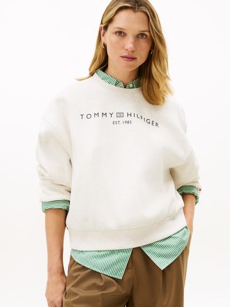 Tommy Hilfiger Sweatshirt TOMMY HILFIGER CORP LOGO MDRN SWTSRT, Damen, Gr. XXXL(46), ecru heather, Sweatware, Obermaterial: 63% Baumwolle, 37% Polyester, bedruckt, m