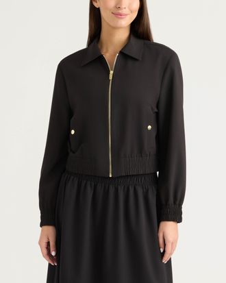 Ellen Tracy Womens Zip Front Bomber Jacket