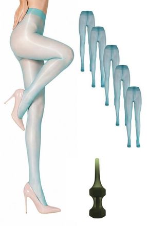 Lechery 5-Pack Glossy Semi-Sheer Opaque Ladder Resistant Party Evening Tights for Women in Green at Nordstrom, Size Large