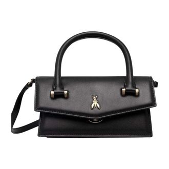 Patrizia Pepe Tassen, Dames, Zwart, ONE Size, Leer, Zwarte Vlieg Tas met Drukknoopsluiting