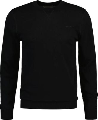GANT Rondgebreide trui - Heren - Ronde hals truien - Zwart - 2XL - Katoen - Truien & Vesten