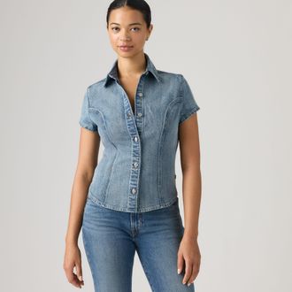 Levi's Short Sleeve Shaped Denim Shirt - Womens - XS - Medium Wash / Hazy Days Ss