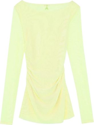 Patrizia Pepe Mesh-Top Longsleeve Gele Blouse - Dames - Blouses - Geel - XS - Polyester - Overhemden