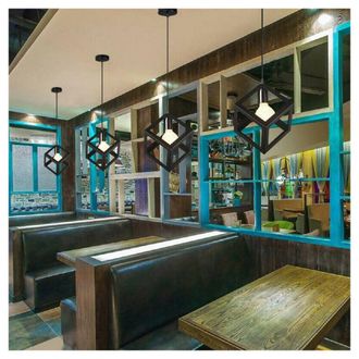 Trade Shop Trade Shop Traesio - Lampadario Da Soffitto A Sospensione A Forma Di Cubo 3d Portalampada E27 A24 - Nero