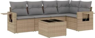 vidaXL Vidaxl - Juego De Sof&aacute;s Jard&iacute;n Con Cojines 6 Pzas Rat&aacute;n Sint&eacute;tico Beige