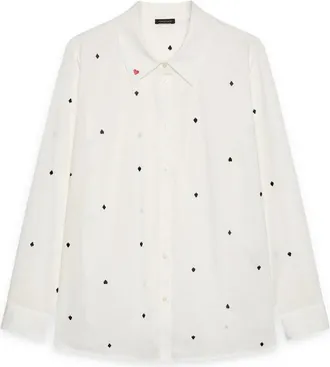 Fiorella Rubino Overhemden, Dames, Wit, 4Xl, Katoen, Stretch Cotton Shirt met All-Over Borduurwerk