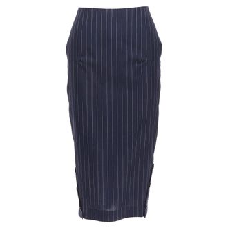 Victoria Beckham 100% wool navy pinstriped 2-way zip pencil skirt UK6 XS