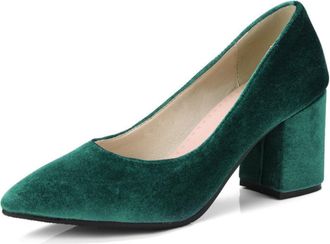 Generic Womens Pointed-Toe Court Shoes Velvet Block Heel Wedding Party Pumps Slip-On Office Heels,Green,7.5 UK