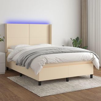 vidaXL Cama Box Spring Colch&oacute;n Y Luces Led Tela Crema 140x190 Cm Vidaxl