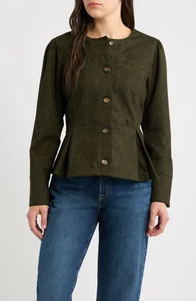 Wit & Wisdom Puff Shoulder Button Front Jacket in Golden Olive at Nordstrom, Size X-Small