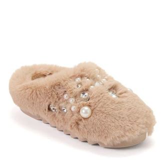Dearfoams Annabelle Pile Clog With Embellishment Slippers in Latte at Nordstrom, Size X-Large