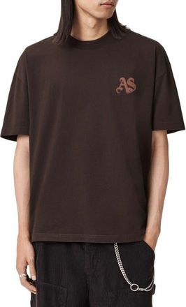 AllSaints Icon Oversize Graphic T-Shirt in Plum Brown at Nordstrom, Size Small