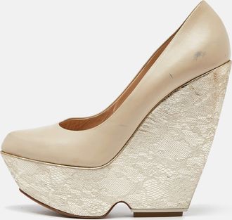 Nicholas Kirkwood Cream Leather Wedge Platform Pumps