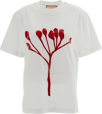 Plan C Camiseta Blanca de Algod&oacute;n con Estampado - Tops - Mujer - Blanco - XS