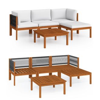 vidaXL Conjunto De Jard&iacute;n De 5 Piezas Con Cojines, Madera Color Crema, Acacia Y Cuerda Vidaxl