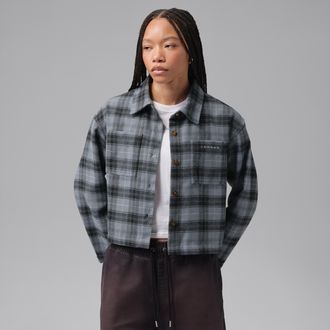Nike Jordan Womens Jordan Brooklyn Flannel Long-Sleeve Top in Grey | IQ3771-084