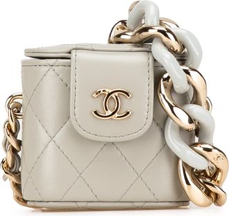 Chanel Pre-owned Womens Mini Quilted Crossbody - Light Grey Leather - One Size