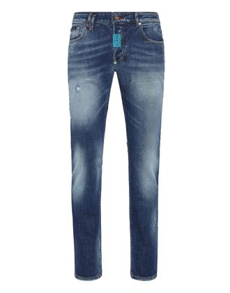Philipp Plein Denim Trousers Super Straight Cut Premium Hexagon