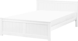 Beliani Bed Frame White Pine Wood MDF EU Small Double Size 4ft Headboard Minimalist SABRAN