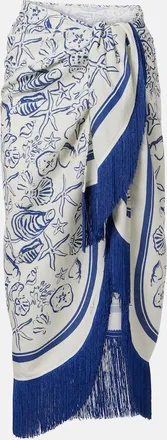 SIMKHAI Fringed printed linen-blend beach cover-up