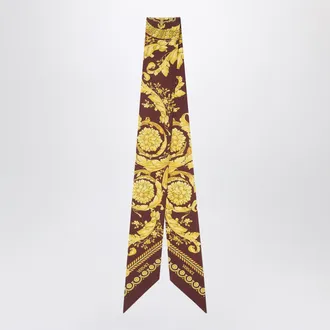 Versace Printed Silk Twill Lavalli&egrave;re Scarf In Burgundy/Gold
