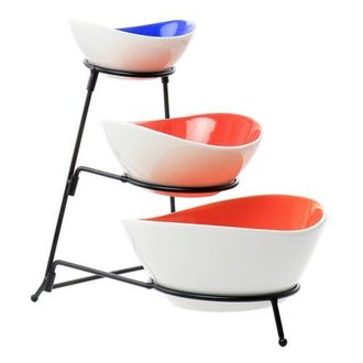 Gibson Home Crenshaw 4 Piece Hand Painted Stoneware 3-Tier Serving Bowl Set with Metal Rack in Assorted at Nordstrom