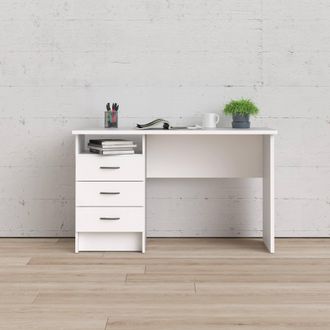 Dmora Escritorio Lineal Con Tres Cajones, Color Blanco, Medidas 120 X 72 X 48 Cm
